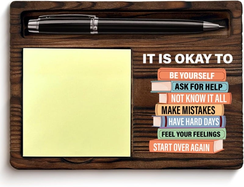 QODMGD Motivational Mental Health Sticky Note Holder Inspirational Gifts for Women Men, It's Okay to Be Yourself Post lt Note Dispenser for Home Office School Classroom Desk Decor - Image 1